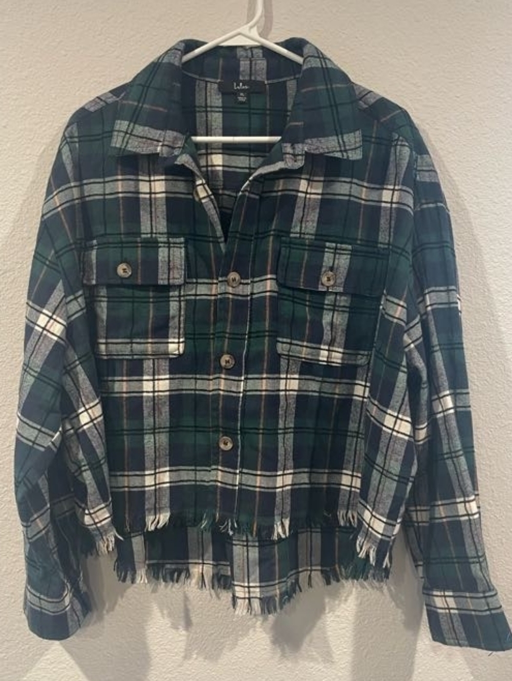 Lulus Womens Classic Casual Multicolor Raw Hem Plaid Button Up Long Sleeve Shirt